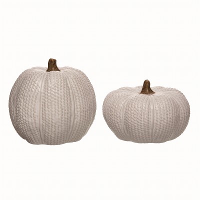 Transpac Ceramic White Harvest Knit Pumpkins Set of 2