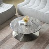 35.43inch Round Coffee Table, Faux Marble Exterior with Silver Mirror Stainless Steel Base,Modern Wood Circle Drum Center Table for Living Room - 2 of 4