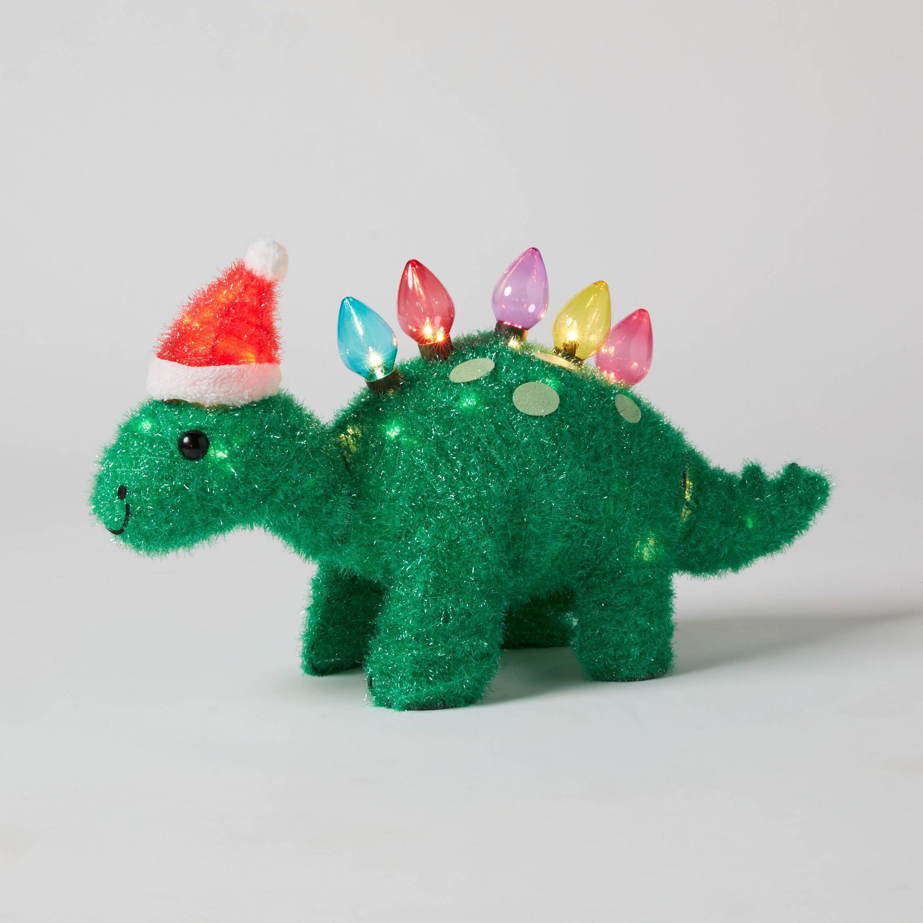 15" Incandescent Tinsel Dinosaur with Santa Hat Christmas Novelty Sculpture Light - Wondershop™