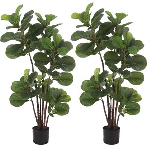 Coucheta 2 Pack Artificial Fiddle Leaf Fig Tree, 47 Inch Faux Ficus Lyrata Tree with 72 Leaves in Pot, Fake Green Plant Indoor - 1 of 4