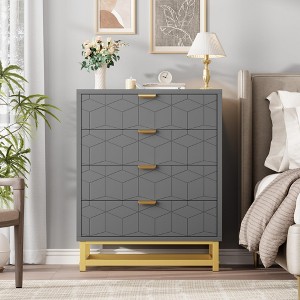 Dresser for Bedroom, 4 Drawer Dresser with Metal Legs, Wood Dressers Chest Organizer with Wide Storage, Modern Chest of Drawers - 1 of 4