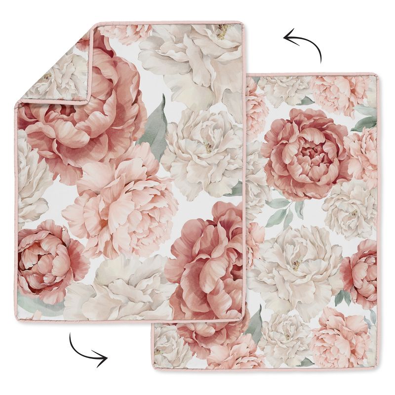 Sweet Jojo Designs Boy or Girl Gender Neutral Unisex Baby Crib Bedding Set - Pink and Ivory Peony Floral Garden Collection 4pc, 3 of 8