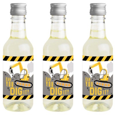 Big Dot of Happiness Dig It - Construction Party Zone - Mini Wine & Champagne Bottle Label Stickers - Baby Shower or Birthday Party Favor Gift - 16 Ct