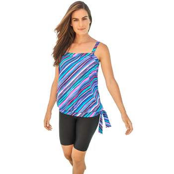Swim 365 Women's Plus Size Split-neck Short Sleeve Swim Tee With Built-in  Bra - 36, Electric Iris Hibiscus : Target
