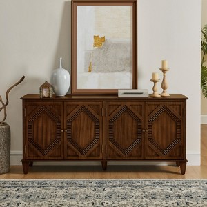 Okak 65.2in Mid Century Sideboard Buffet Cabinet, Accent Cabinet with 4 Door and 4 Shelves, Storage Cabinet for Living Room, Entryway, Office, Walnut - 1 of 4