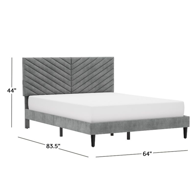 Queen Crestwood Upholstered Chevron Pleated Platform Bed with 2 Dual USB Ports Gray - Hillsdale Furniture, 4 of 19