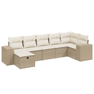vidaXL Garden Sofa Set Beige Poly Rattan, Powder-Coated Steel Large - 1 of 4