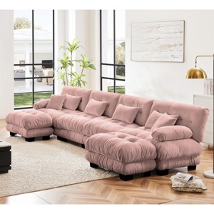 4-Seater Chenille Cloud Sectional Sofa,Modular Deep Seat Couch with 2 Ottomans, Comfy Sofa with Bolster Arms for Living Room-Tanpinhause - 1 of 4