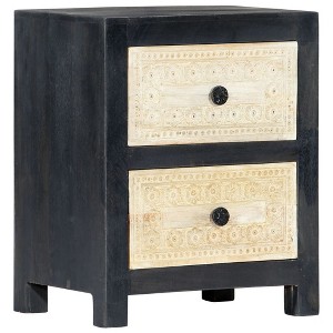 vidaXL Hand Carved Bedside Cabinet Gray 15.7"x11.8"x19.7" Solid Mango Wood - 1 of 4