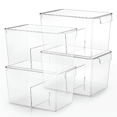 LunaLulinlk Stackable Clear Storage Bins with Lids, Large Plastic Storage Bins w Handle, Acrylic Pantry Organization and Storage for Kitchen