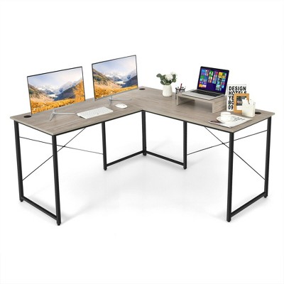 Costway L-Shaped Reversible Computer Desk 2-Person Long Table w/Monitor Stand
