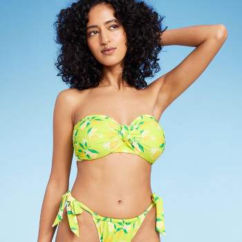 Women's Center Knot Bandeau Bikini Top - Wild Fable™ Green Lemon Print