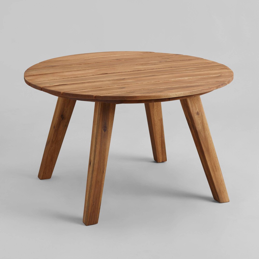 Wickham Boho Plank Slat Top Round Outdoor Coffee Table Saracina Home