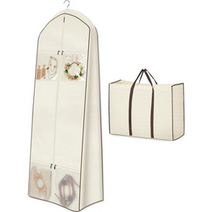 2 Pack 70" Portable Wedding Dress Garment Bags, 8'' Gusseted Covers with Bride Tote & 4 Pockets - 1 of 4