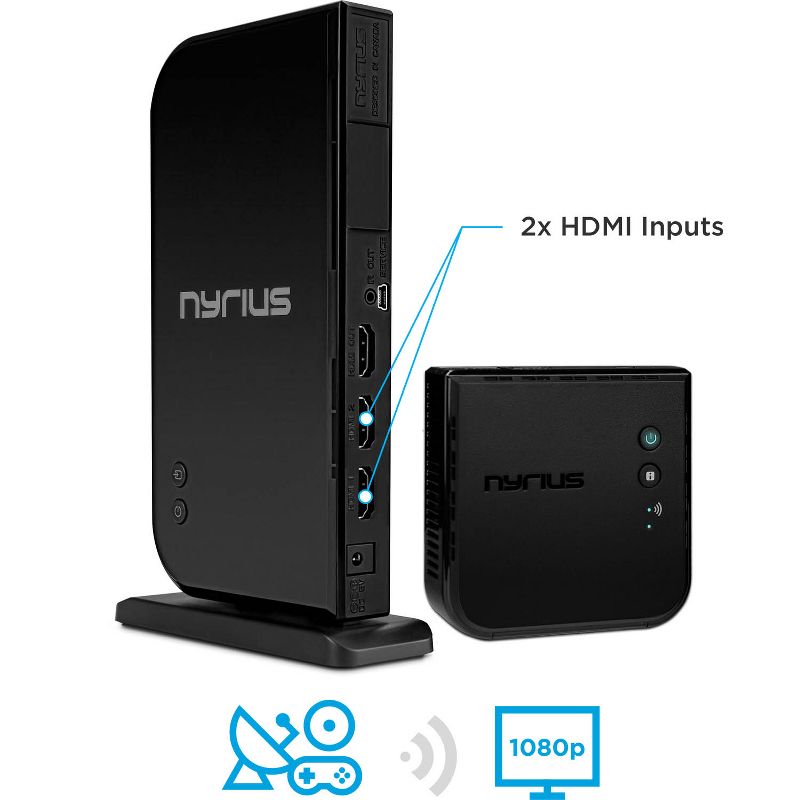 Nyrius Wireless HDMI 2 Input Transmitter & Receiver; Streaming HD 1080p 3D Video with 2 HDMI Cables - Black, 2 of 10