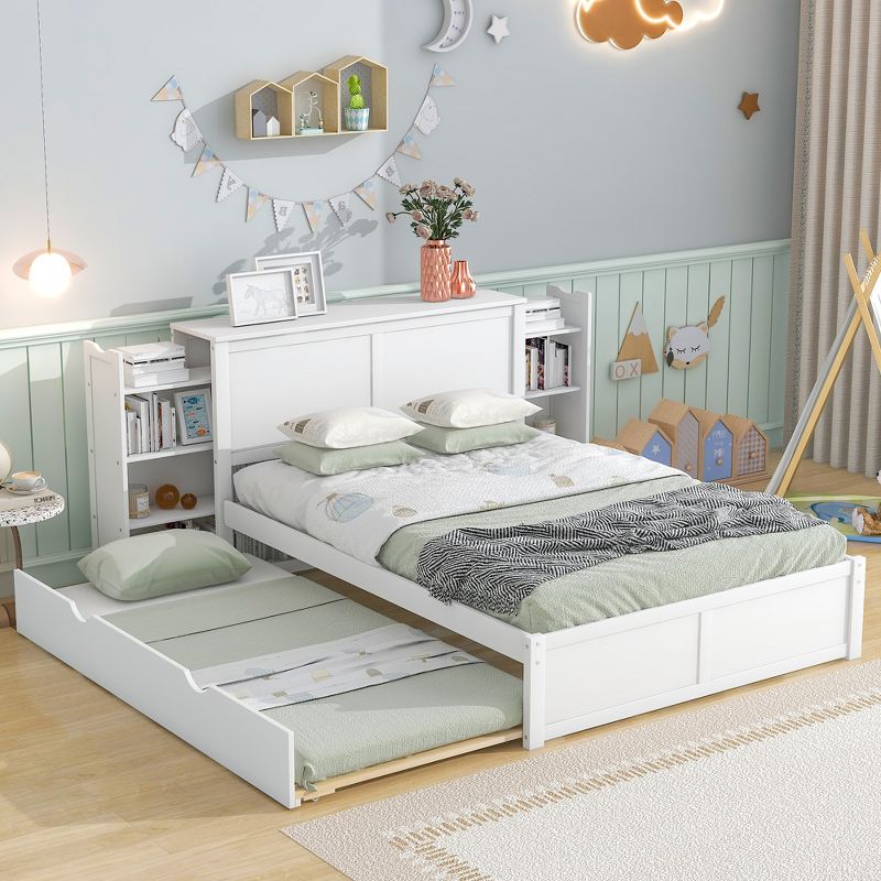 Storage Platform Bed with Pull Out Shelves and Twin Size Trundle Bed-ModernLuxe, 1 of 13
