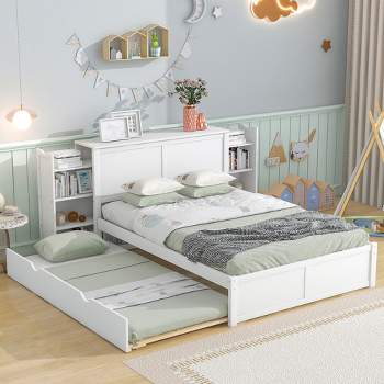 Storage Platform Bed with Pull Out Shelves and Twin Size Trundle Bed-ModernLuxe