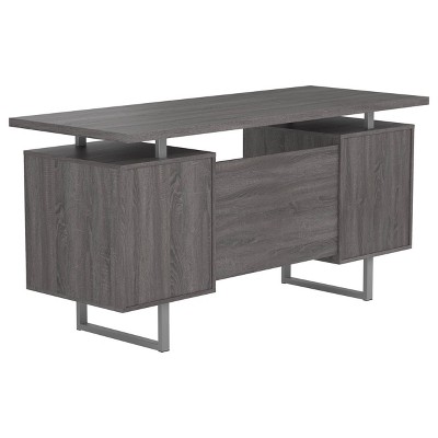 Weathered Gray Wood Executive Desk with Drawers and Filing Cabinet