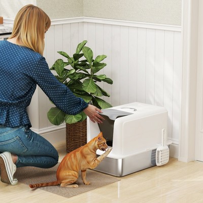 Extra Large White Stainless Steel Cat Litter Box with Lid