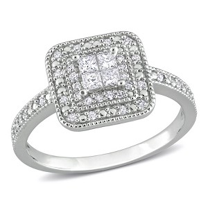 EVERLY JEWELRY | Sterling Silver 1/3 CT TW Round & Princess Cut Diamond Quad Double Halo Engagement Ring - 1 of 4