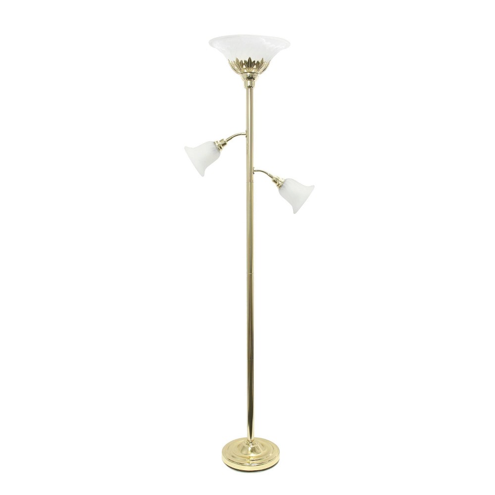 Photos - Floodlight / Street Light Torchiere Floor Lamp with 2 Reading Lights and Scalloped Glass Shades Gold