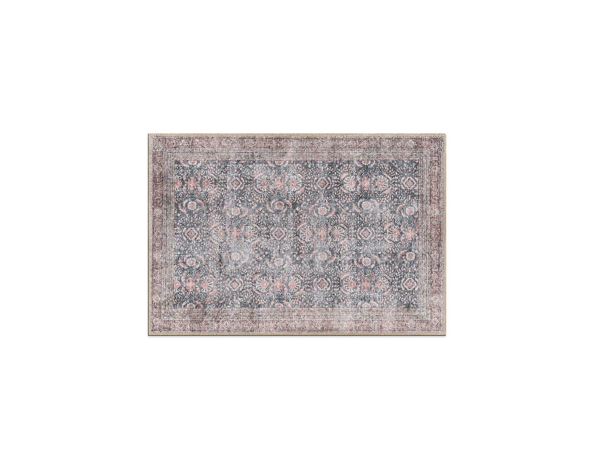 World Rug Gallery Vintage Inspired Machine Washable Non Slip Door Mat - CHARCOAL 2'x3':  Floral,  Stain & Water Resistant