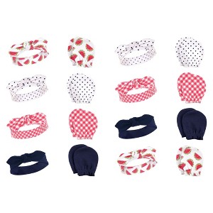 Hudson Baby Infant Girl 16Pc Headband and Scratch Mitten Set, Watermelon, 0-6 Months - 1 of 2