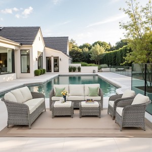 Buenhomino Outdoor Wicker Furniture Set – Swivel Glide Chairs, Sofas, Ottomans & Tables, All-Weather PE Rattan with Cushions for Patio, Garden & Deck - 1 of 4
