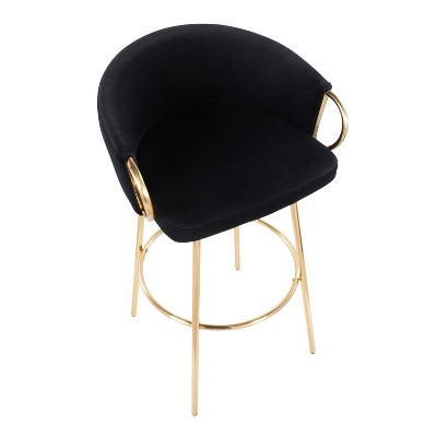 Adjustable Black Velvet Swivel Bar Stool with Metal Frame