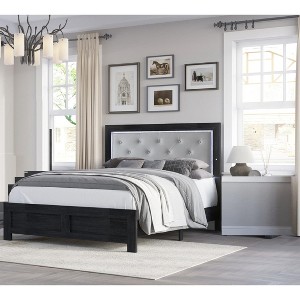 Okak Luxury Style Queen/King Button Tufted Bedroom Bed Frame with PU Upholstered Headboard,Modern Soft Bed No Box Spring Needed - 1 of 4