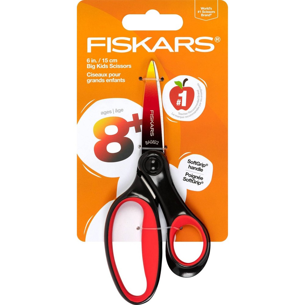 Fiskars Pointed-Tip Softgrip School Supplies Big Kids Scissors for Kids 8 to 11 - 6" Scissors Black Ombre