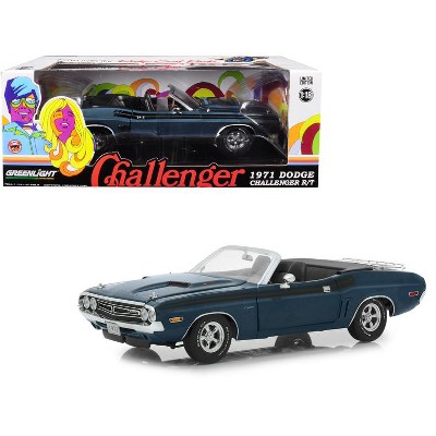 1971 Dodge Challenger R/T Convertible Gunmetal Gray Metallic with Black Stripes 1/18 Diecast Model Car by Greenlight