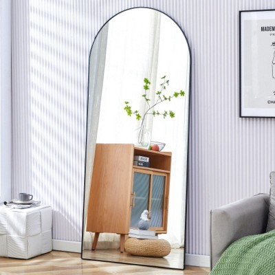 4th Gen Black Metal Floor Mirror: Arched, Full-Length, Bracket, Wall Mount