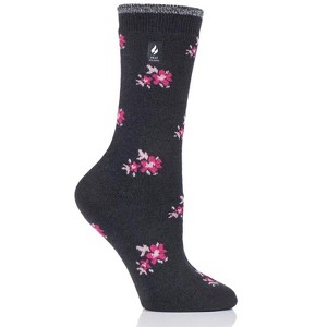 Heat Holders® Women's Floral ULTRA LITE™ Socks | Thermal Yarn | Lightweight Winter Socks Tight Fit Shoes | Warm + Soft, Hiking, Cabin, Cozy at Home Socks | 3X Warmer Than Cotton - 1 of 2