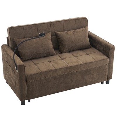 GlasFlength Sofas, Versatile Loveseat, Transforms into Bed, Includes Pull-Out Mattress, Brown, 56.9"*32.3"*33.9