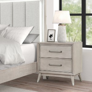 Roundhill Furniture Seluna 2-Drawer Bedroom Nightstand with built-in USB port, Gray Oak Finish - 1 of 4
