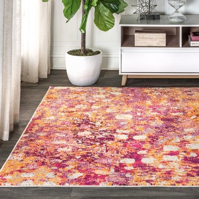 Pink and Orange Abstract Modern Area Rug, 8 ft x 10 ft