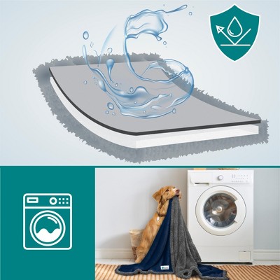 X-Large Navy and Gray Sherpa Waterproof Pet Blanket