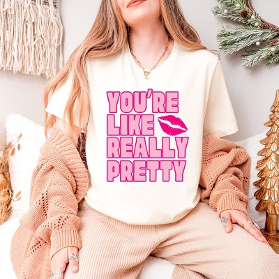 Simply Sage Market You're Like Really Pretty Lips Short Sleeve Tee - L - Cream