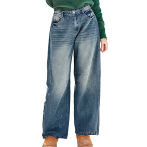 Women's Vintage Faded Denim Relaxed Wide Leg Jeans - Cupshe - 1 of 4