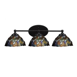 Toltec Lighting Capri 3 - Light Vanity in  Matte Black with 7" Blue Mosaic Art Glass Shade - 1 of 2