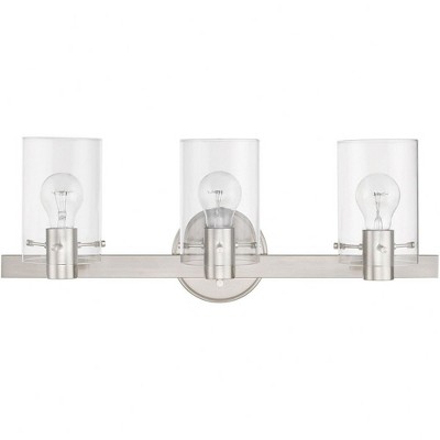 Munich Brushed Nickel 3-Light Vanity with Clear Glass Shades