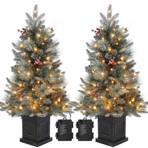 3ft Pre-Lit Holiday Trees with 78 LED Lights, Snowflakes and Red Berries, White - 1 of 4