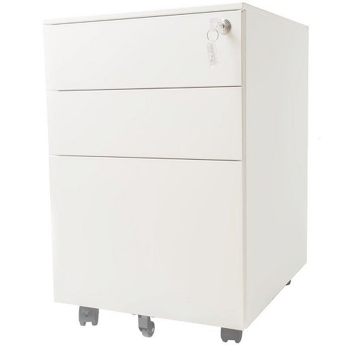 3 Drawer Locking Pedestal Filing Cabinet In White Pemberly Row