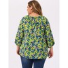 Agnes Orinda Women's Plus Size Floral Print Self Tie Neck 3/4 Sleeves Boho Blouses - 4 of 4