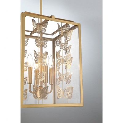 Birch 4-Light Warm Brass Pendant with Clear Glass Shade