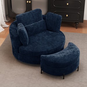 Hrinhom 50.2"W Chenille 360° Swivel Accent Barrel Chair and Storage Ottoman - 1 of 4