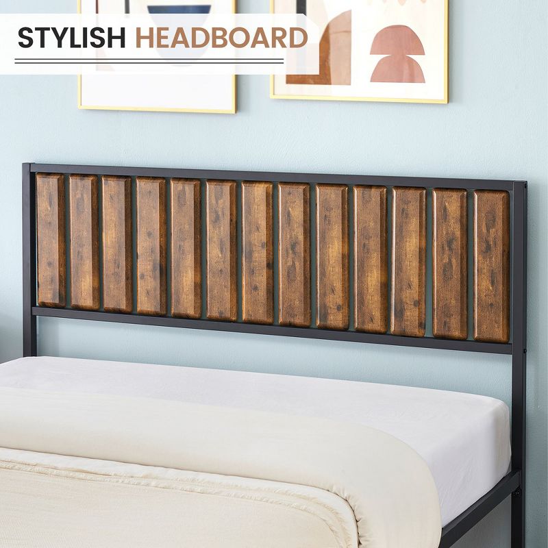 Whizmax Bed Frame with Wood Headboard, Noise-Free, No Box Spring Needed, Brown, 3 of 8