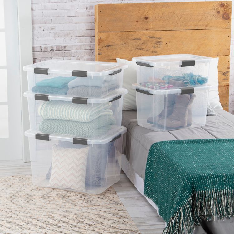 Sterilite 60qt Hinged Lid Latch Box: Plastic Storage Tote, Portable & Stackable, Built-In Handles, Universal Use, 3 of 11