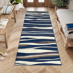 Washable Runner Rug 2x6 Low Pile Modern Abstract Hallway Runners Stain-Resistant Non-Slip Contemporary Ombre Bedroom Rug Runner Foldable Blue/Beige - 1 of 4